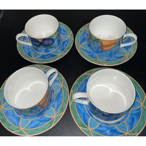 Victoria Beale Forbidden Fruit Cups & Saucers Set Of 4 9024 Vintage Cottage - Picture 2 of 4